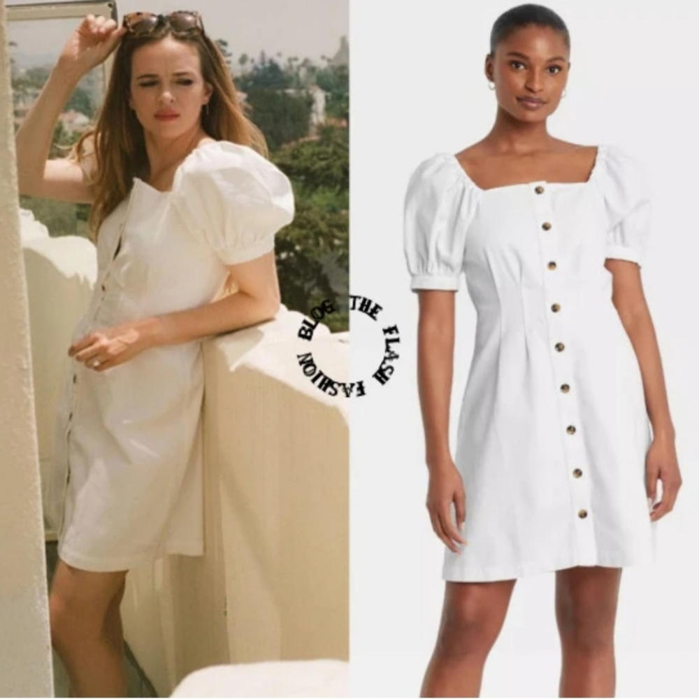 Who What Wear Puff Sleeve White Denim Dress XL.
